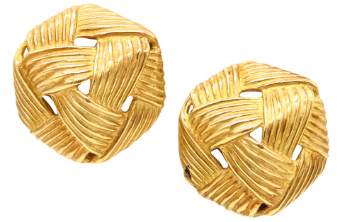 ANGELA CUMMINGS Vintage Clips-On Woven Earrings In Solid 18kT Yellow Gold