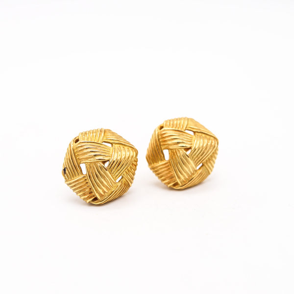 ANGELA CUMMINGS Vintage Clips-On Woven Earrings In Solid 18kT Yellow Gold