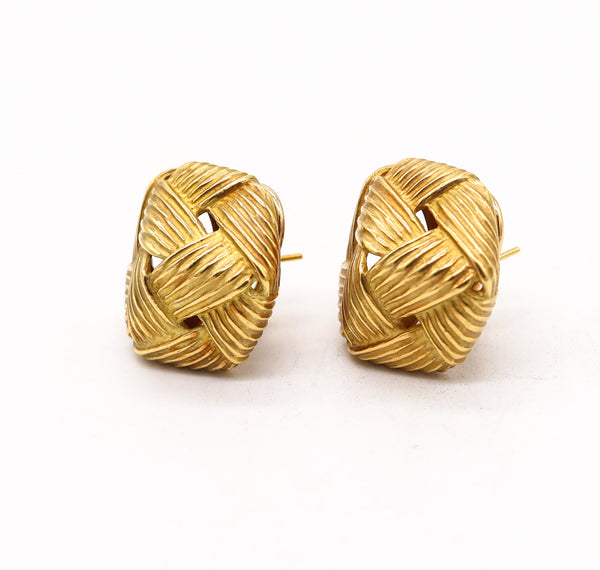 ANGELA CUMMINGS Vintage Clips-On Woven Earrings In Solid 18kT Yellow Gold