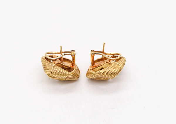 ANGELA CUMMINGS Vintage Clips-On Woven Earrings In Solid 18kT Yellow Gold