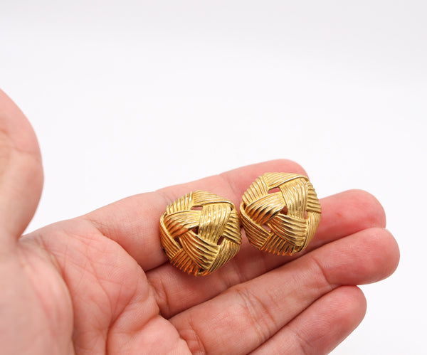 ANGELA CUMMINGS Vintage Clips-On Woven Earrings In Solid 18kT Yellow Gold