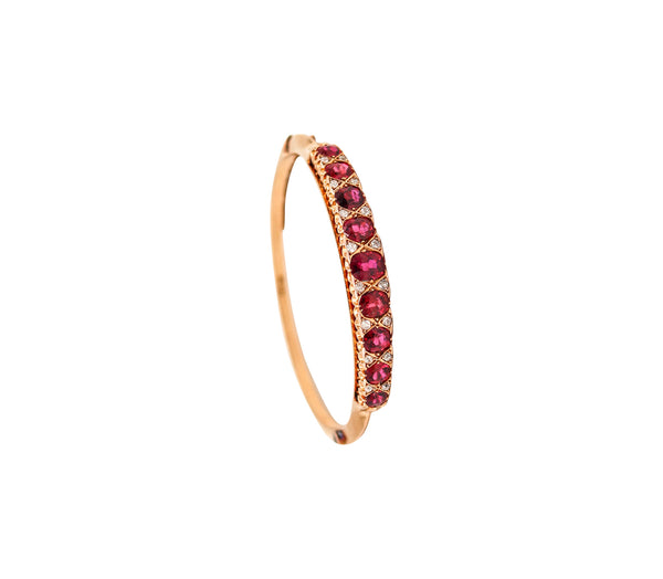 -Victorian 1880 Bangle Bracelet In 15kt Gold With 14.35 Ctw Rubies And Diamonds
