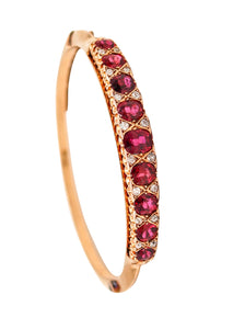 -Victorian 1880 Bangle Bracelet In 15kt Gold With 14.35 Ctw Rubies And Diamonds