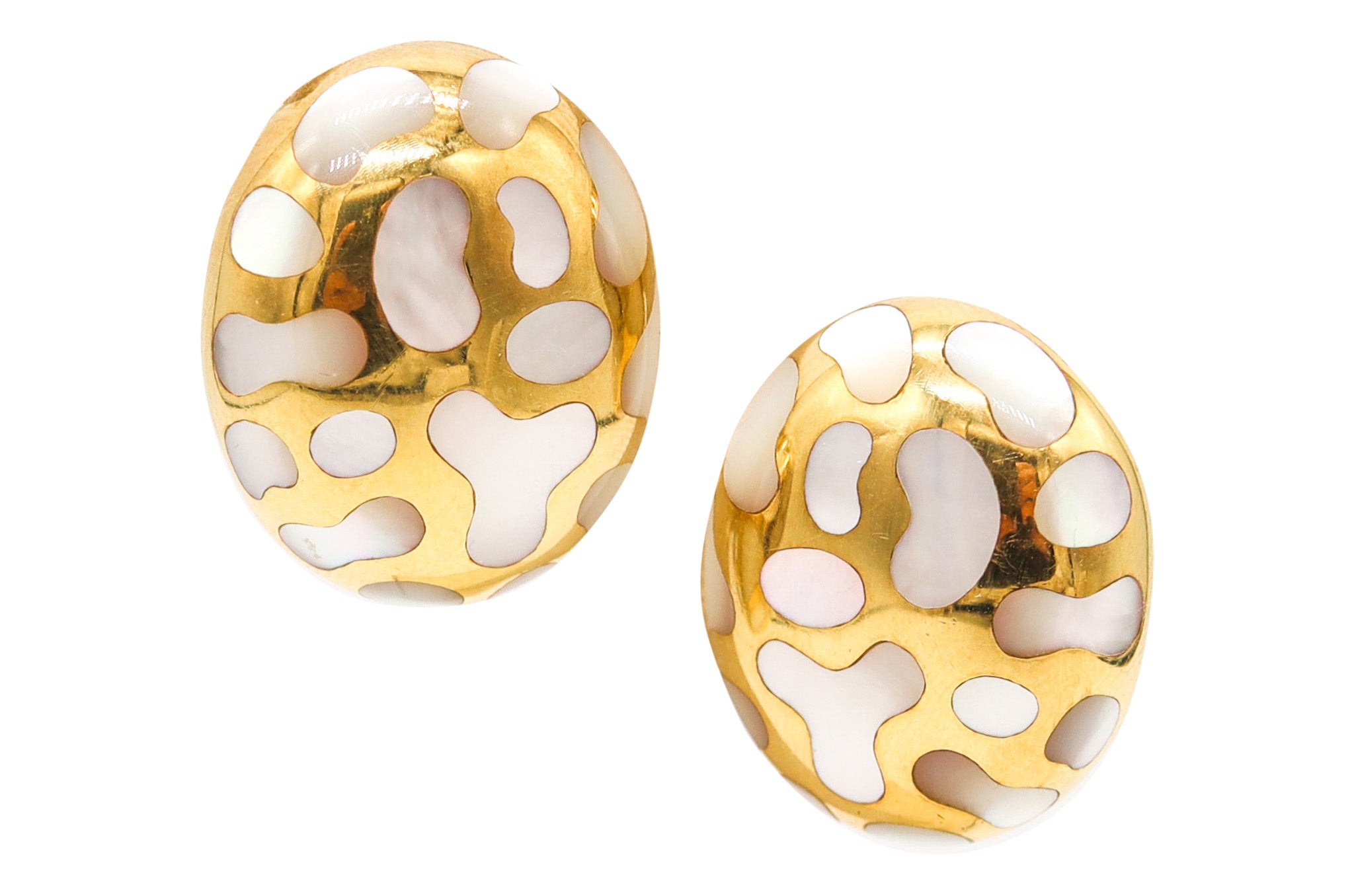 ANGELA CUMMINGS Allure Clips Earrings In 18Kt Gold With White Nacre Inlaid