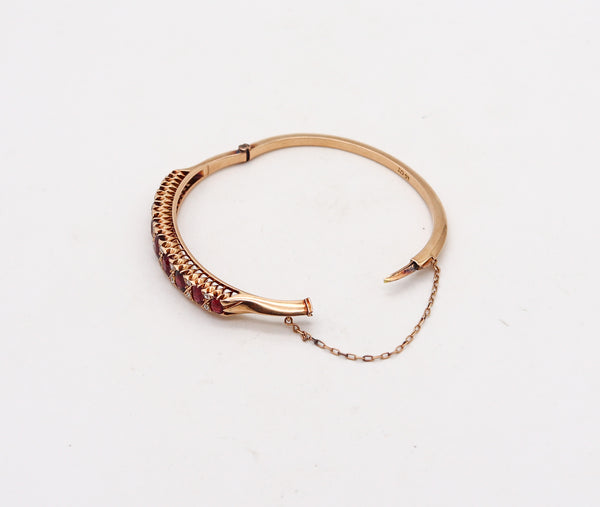 -Victorian 1880 Bangle Bracelet In 15kt Gold With 14.35 Ctw Rubies And Diamonds