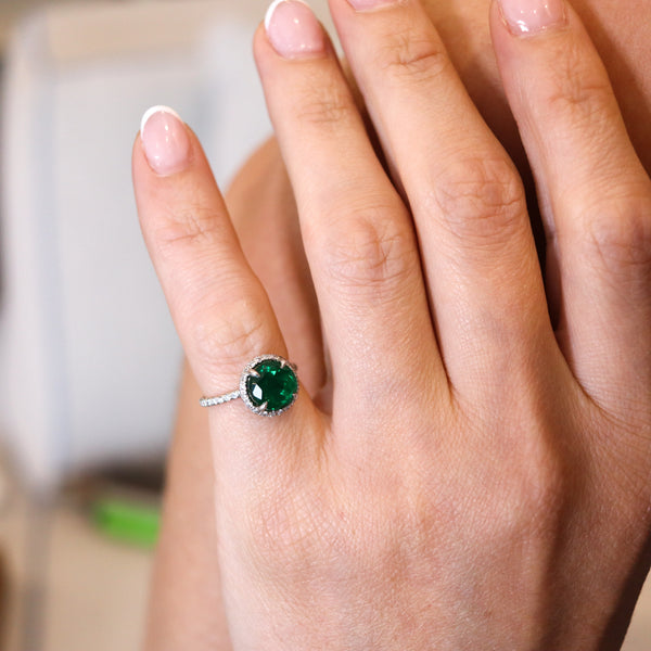 CONTEMPORARY Solitaire Ring In Platinum With 2.57 Ctw Emerald & Diamonds