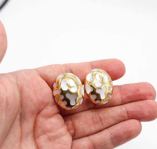 ANGELA CUMMINGS Allure Clips Earrings In 18Kt Gold With White Nacre Inlaid
