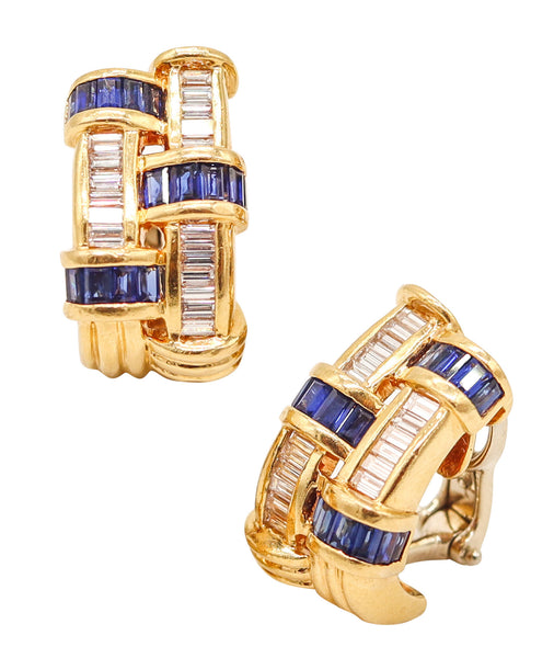CHARLES KRYPELL Hoops Earrings In 18Kt Gold 3.94 Ctw In Diamonds & Sapphires