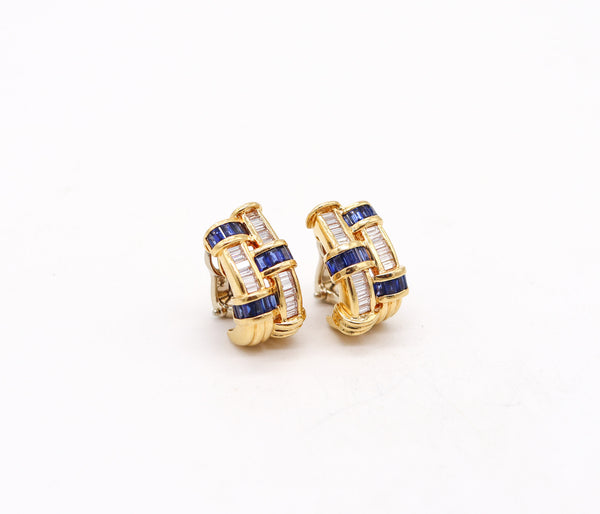 CHARLES KRYPELL Hoops Earrings In 18Kt Gold 3.94 Ctw In Diamonds & Sapphires