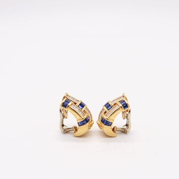 CHARLES KRYPELL Hoops Earrings In 18Kt Gold 3.94 Ctw In Diamonds & Sapphires