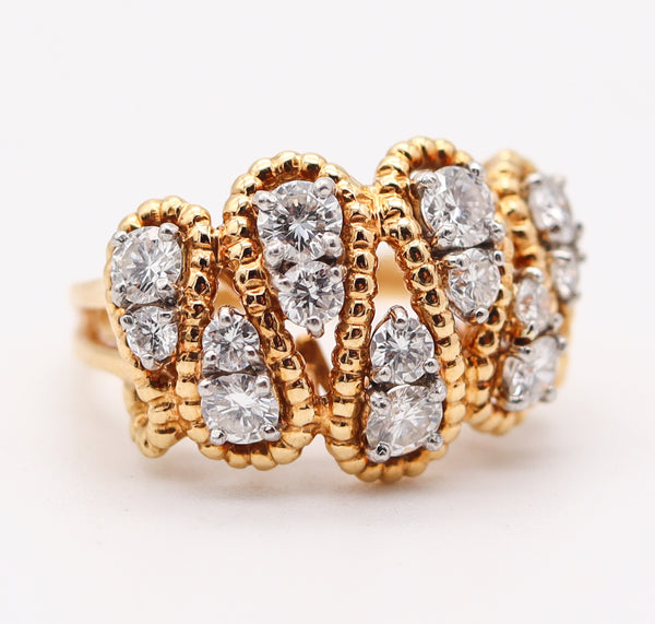 OSCAR HEYMAN 1970 Band Ring In 18Kt Gold, Platinum & 1.24 Ctw in VS Diamonds