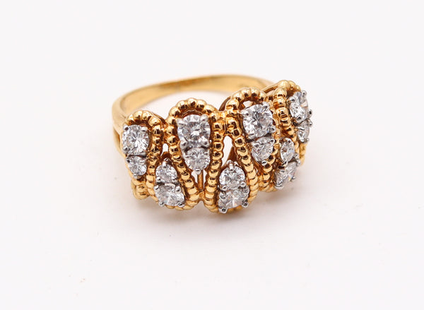 OSCAR HEYMAN 1970 Band Ring In 18Kt Gold, Platinum & 1.24 Ctw in VS Diamonds