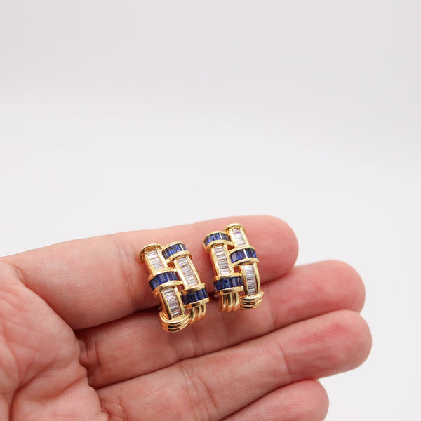 CHARLES KRYPELL Hoops Earrings In 18Kt Gold 3.94 Ctw In Diamonds & Sapphires