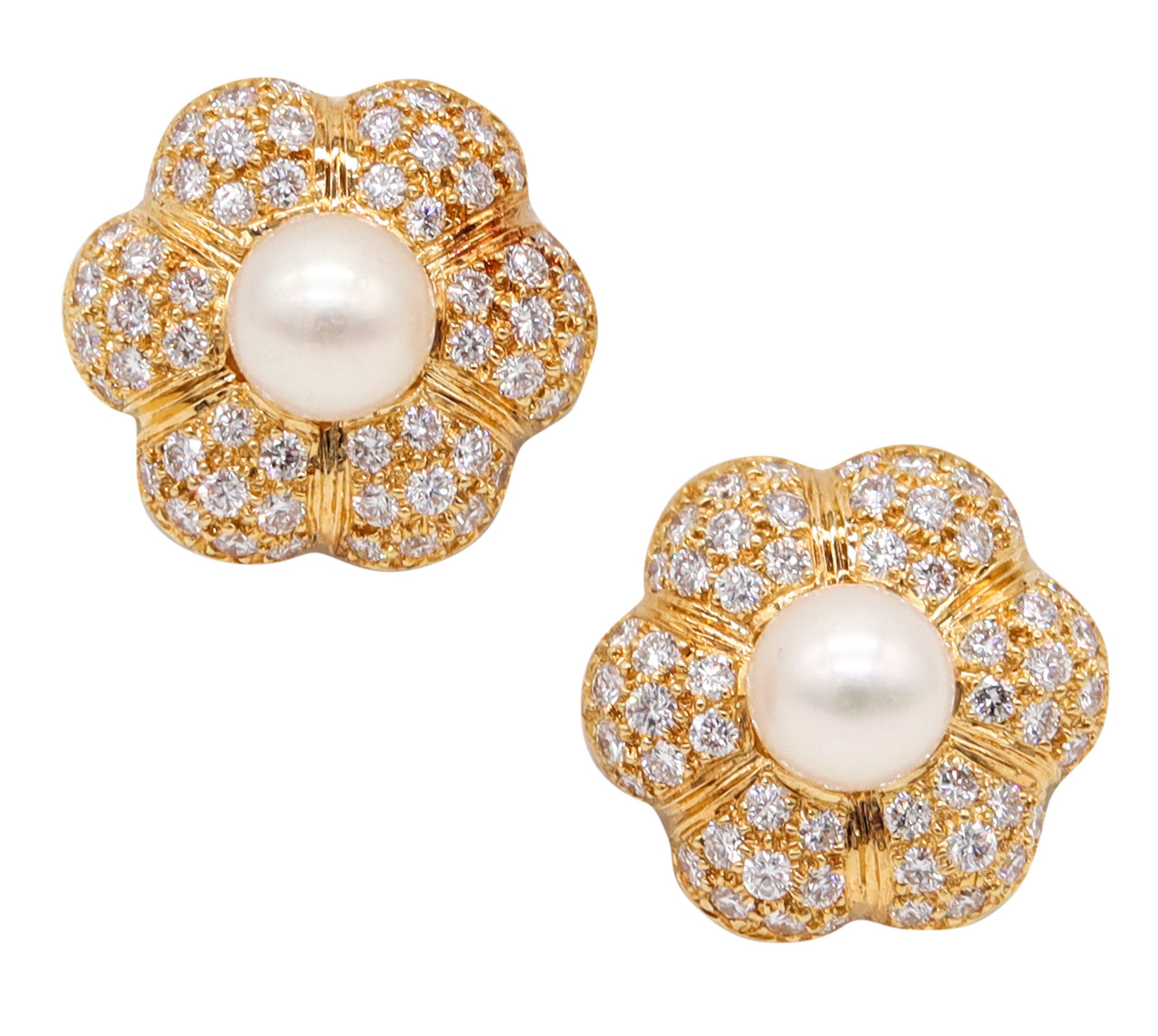BLACK STARR & FROST Clips Earrings In 18Kt Gold With 3.26 Ctw In Diamonds & Pearls