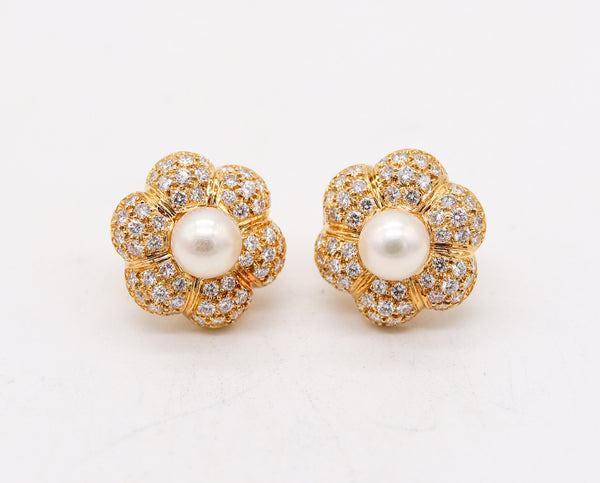 BLACK STARR & FROST Clips Earrings In 18Kt Gold With 3.26 Ctw In Diamonds & Pearls