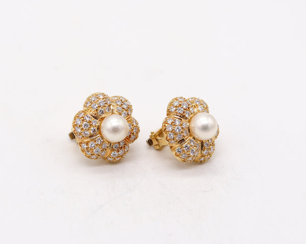 BLACK STARR & FROST Clips Earrings In 18Kt Gold With 3.26 Ctw In Diamonds & Pearls
