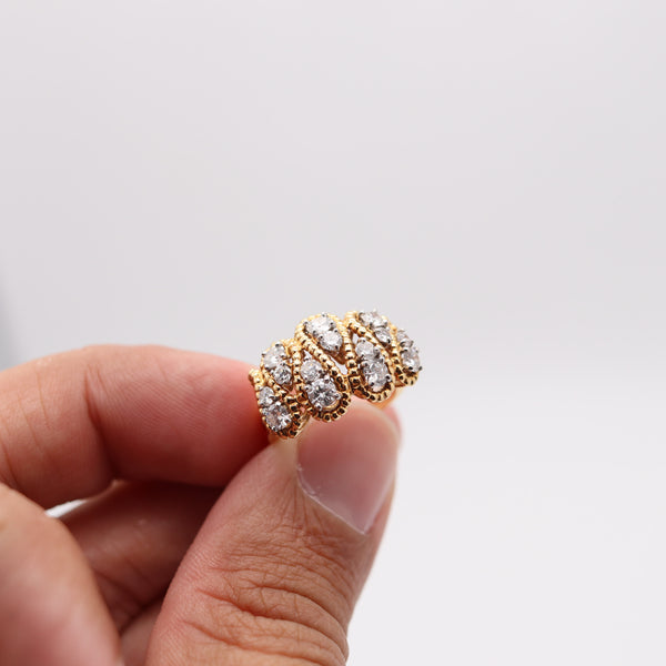 OSCAR HEYMAN 1970 Band Ring In 18Kt Gold, Platinum & 1.24 Ctw in VS Diamonds