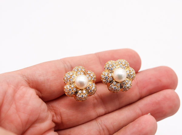 BLACK STARR & FROST Clips Earrings In 18Kt Gold With 3.26 Ctw In Diamonds & Pearls