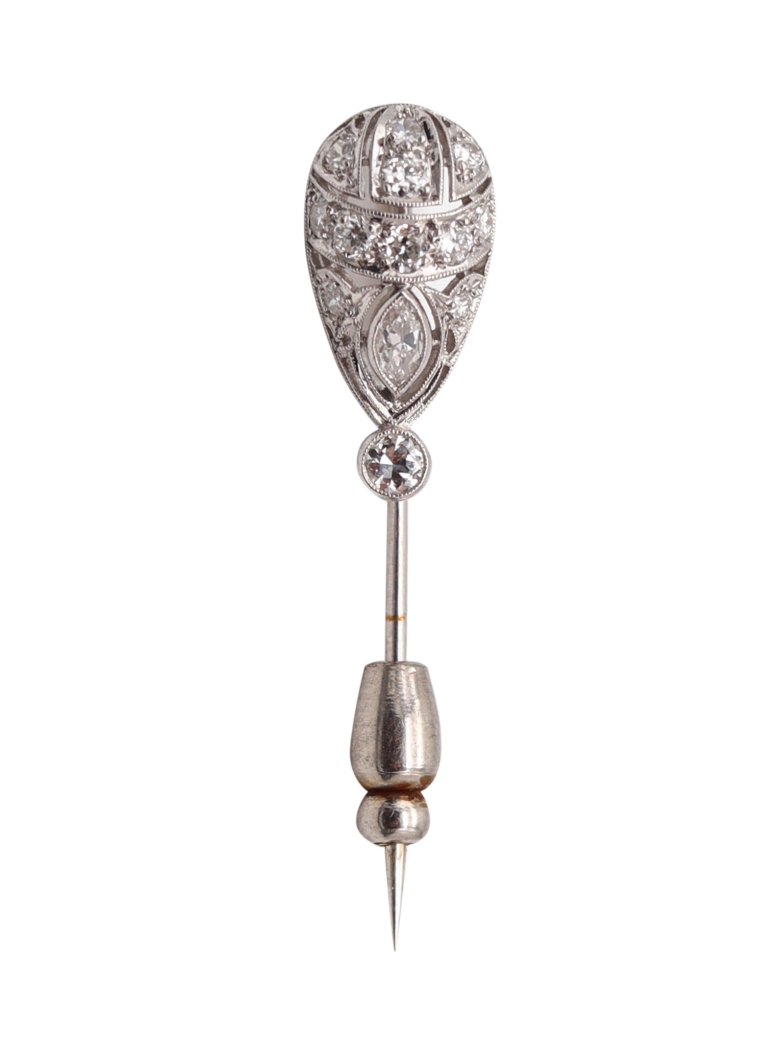 STAIGER & SONS 1925 Art Deco Tie-Pin Brooch In Platinum With VS Diamonds