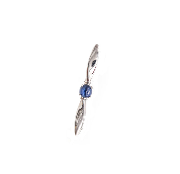 -CARTIER London 1930 Art Deco Wings Badge Brooch In Platinum With Sapphire In Box