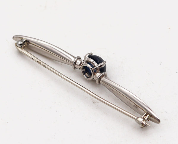 -CARTIER London 1930 Art Deco Wings Badge Brooch In Platinum With Sapphire In Box