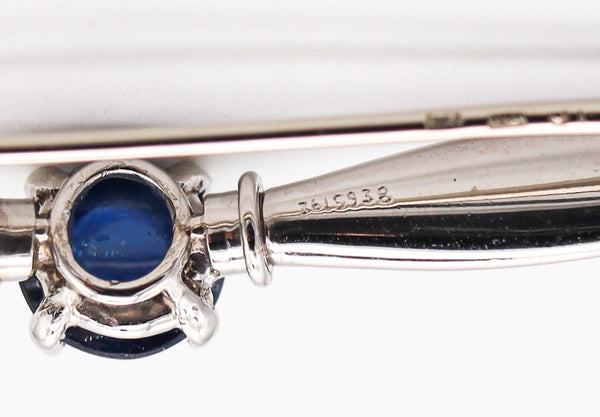 -CARTIER London 1930 Art Deco Wings Badge Brooch In Platinum With Sapphire In Box