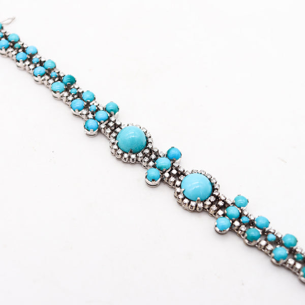 -Italian 1950 Bracelet In 18Kt White Gold With 12.97 Ctw In Turquoises And Diamonds