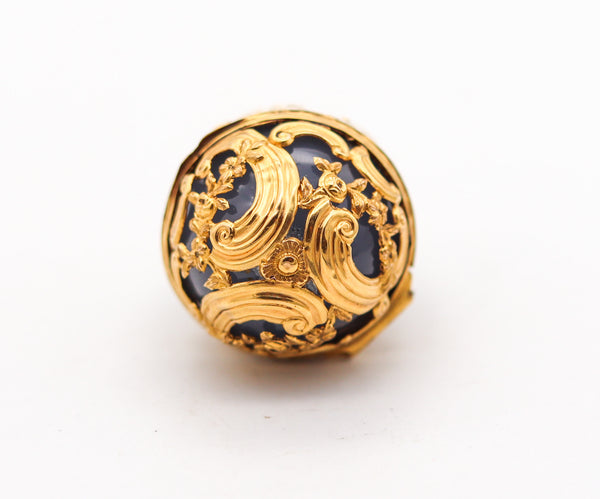 FRENCH 18th Century Baroque Egg Shaped Box In 18Kt Gold With Agate & Bloodstone