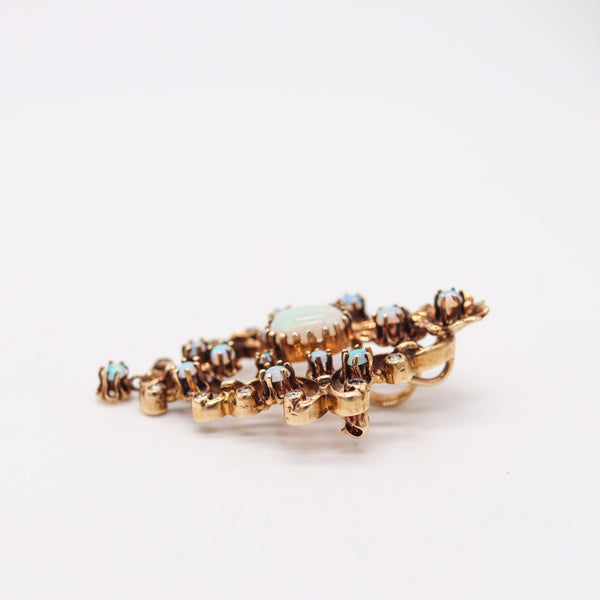 VICTORIAN 1890 Pendant-Brooch In 18Kt Yellow Gold Precious Opals & Diamonds