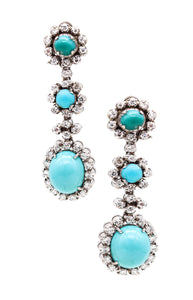 -Italian 1950 Earrings In 18Kt White Gold With 7.22 Ctw In Turquoises And Diamonds