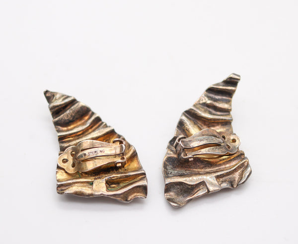 TALYA BAHARAL 1980 Modernist Sculptural Clips-On Earrings In ,925 Sterling