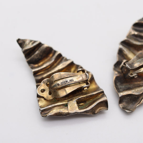 TALYA BAHARAL 1980 Modernist Sculptural Clips-On Earrings In ,925 Sterling