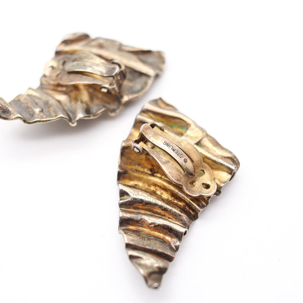 TALYA BAHARAL 1980 Modernist Sculptural Clips-On Earrings In ,925 Sterling