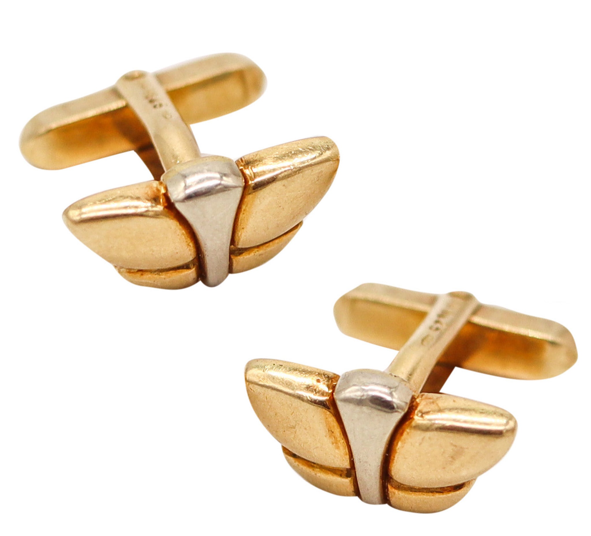 BVLGARI Roma 1990 Classic T-Bars Cufflinks In Two Tones Of Solid 18Kt Gold