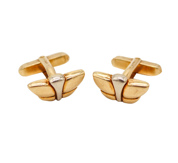BVLGARI Roma 1990 Classic T-Bars Cufflinks In Two Tones Of Solid 18Kt Gold