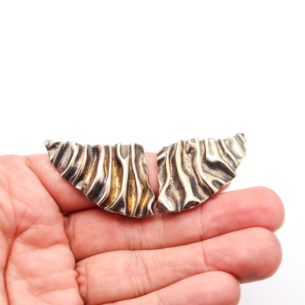 TALYA BAHARAL 1980 Modernist Sculptural Clips-On Earrings In ,925 Sterling