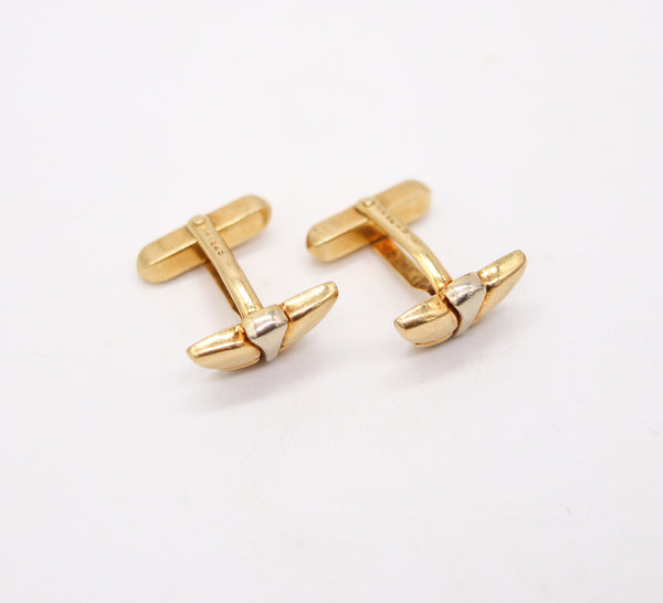 BVLGARI Roma 1990 Classic T-Bars Cufflinks In Two Tones Of Solid 18Kt Gold
