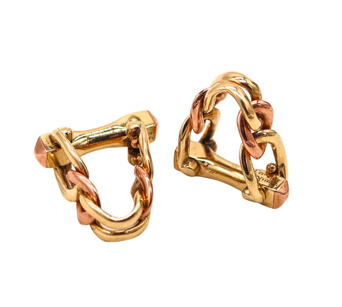 CARTIER London 1935 Art Deco Three-Color Stirrup Links Cufflinks In Solid 18Kt Gold