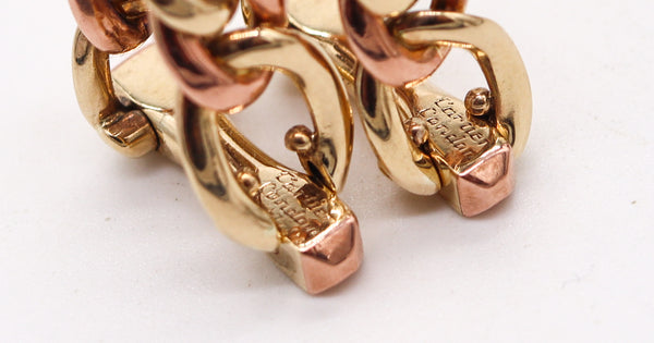 CARTIER London 1935 Art Deco Three-Color Stirrup Links Cufflinks In Solid 18Kt Gold