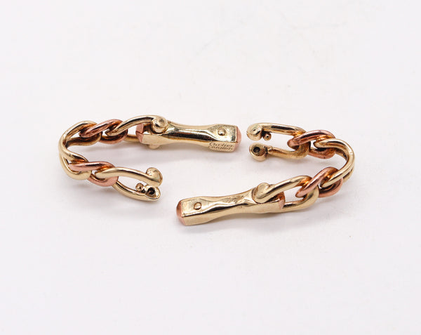 CARTIER London 1935 Art Deco Three-Color Stirrup Links Cufflinks In Solid 18Kt Gold
