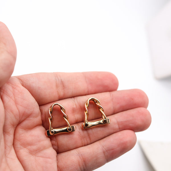 CARTIER London 1935 Art Deco Three-Color Stirrup Links Cufflinks In Solid 18Kt Gold