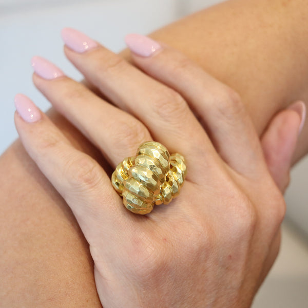 HENRY DUNAY New York Massive Cocktail Ring In Solid Faceted 18Kt Yellow Gold
