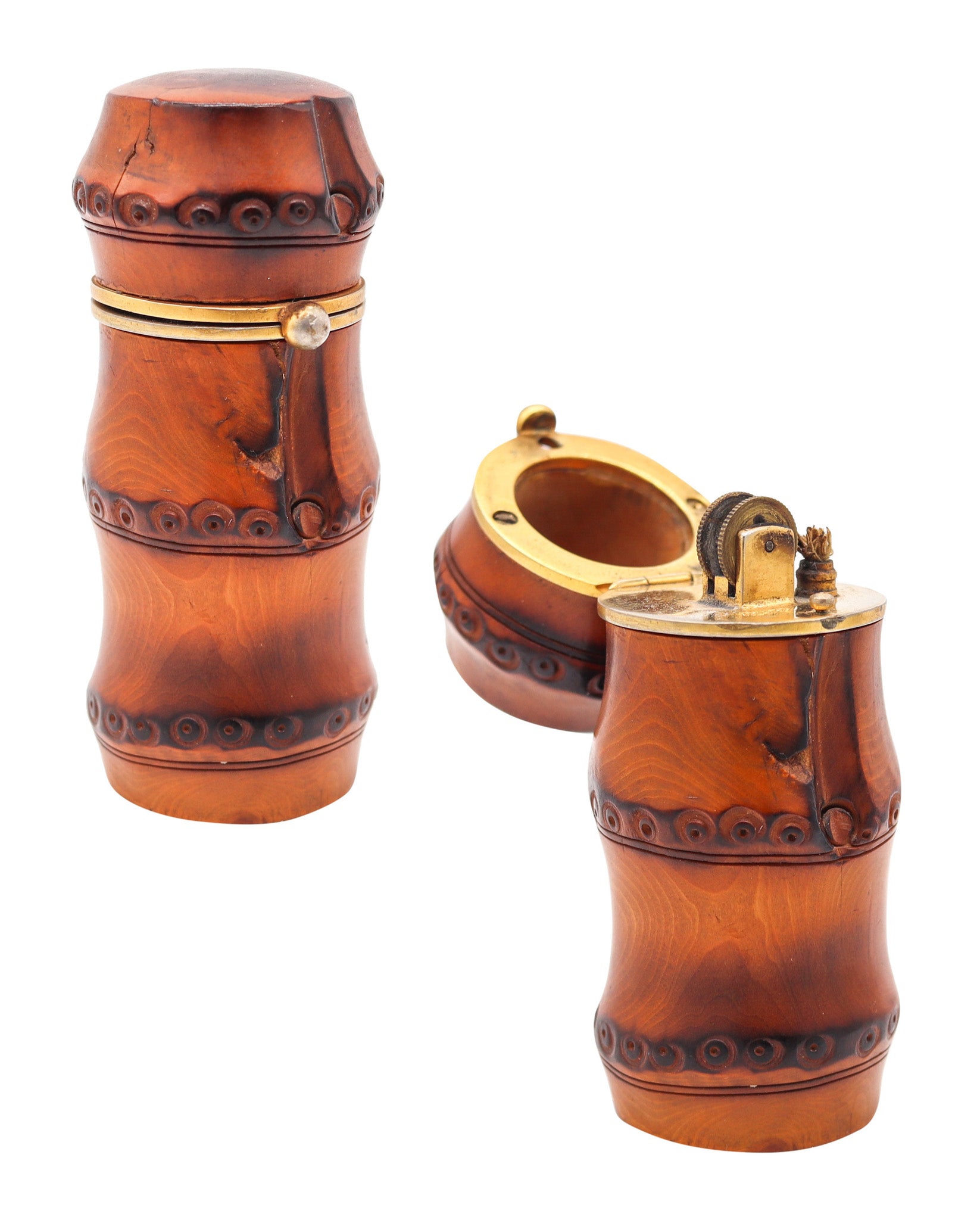 DUNHILL Paris 1934 Art Deco Carved Bamboo Petrol Desk Lighter