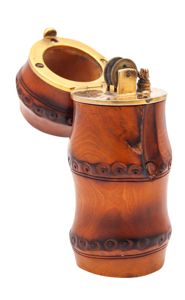 DUNHILL Paris 1934 Art Deco Carved Bamboo Petrol Desk Lighter