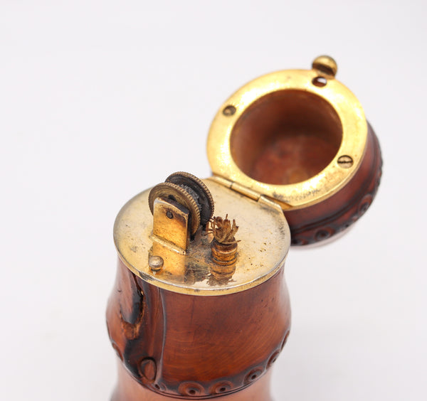 DUNHILL Paris 1934 Art Deco Carved Bamboo Petrol Desk Lighter