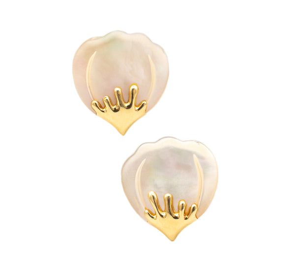 TIFFANY & CO. 1977 Angela Cummings Petals Earrings In 18Kt Gold With Carved Nacre