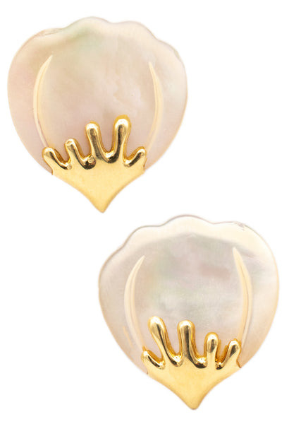 TIFFANY & CO. 1977 Angela Cummings Petals Earrings In 18Kt Gold With Carved Nacre