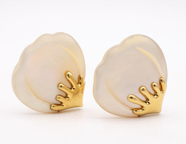 TIFFANY & CO. 1977 Angela Cummings Petals Earrings In 18Kt Gold With Carved Nacre