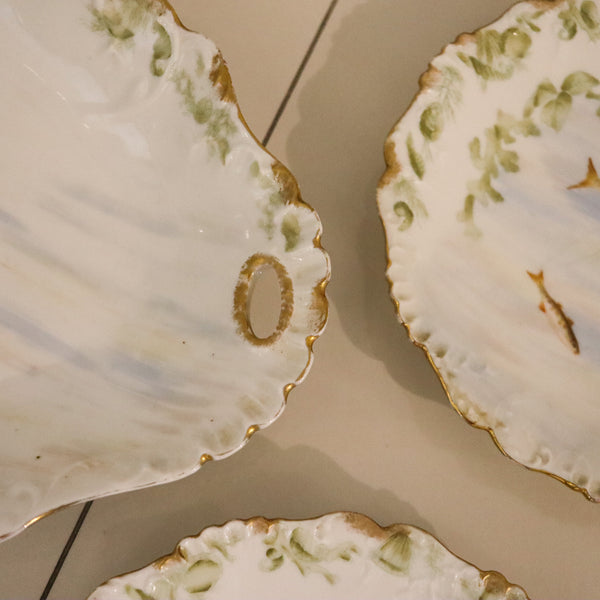 LIMOGES France 1910 Elite Set of White Porcelain Dishes And Tray For Fish Serving