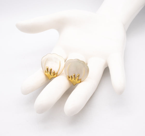 TIFFANY & CO. 1977 Angela Cummings Petals Earrings In 18Kt Gold With Carved Nacre